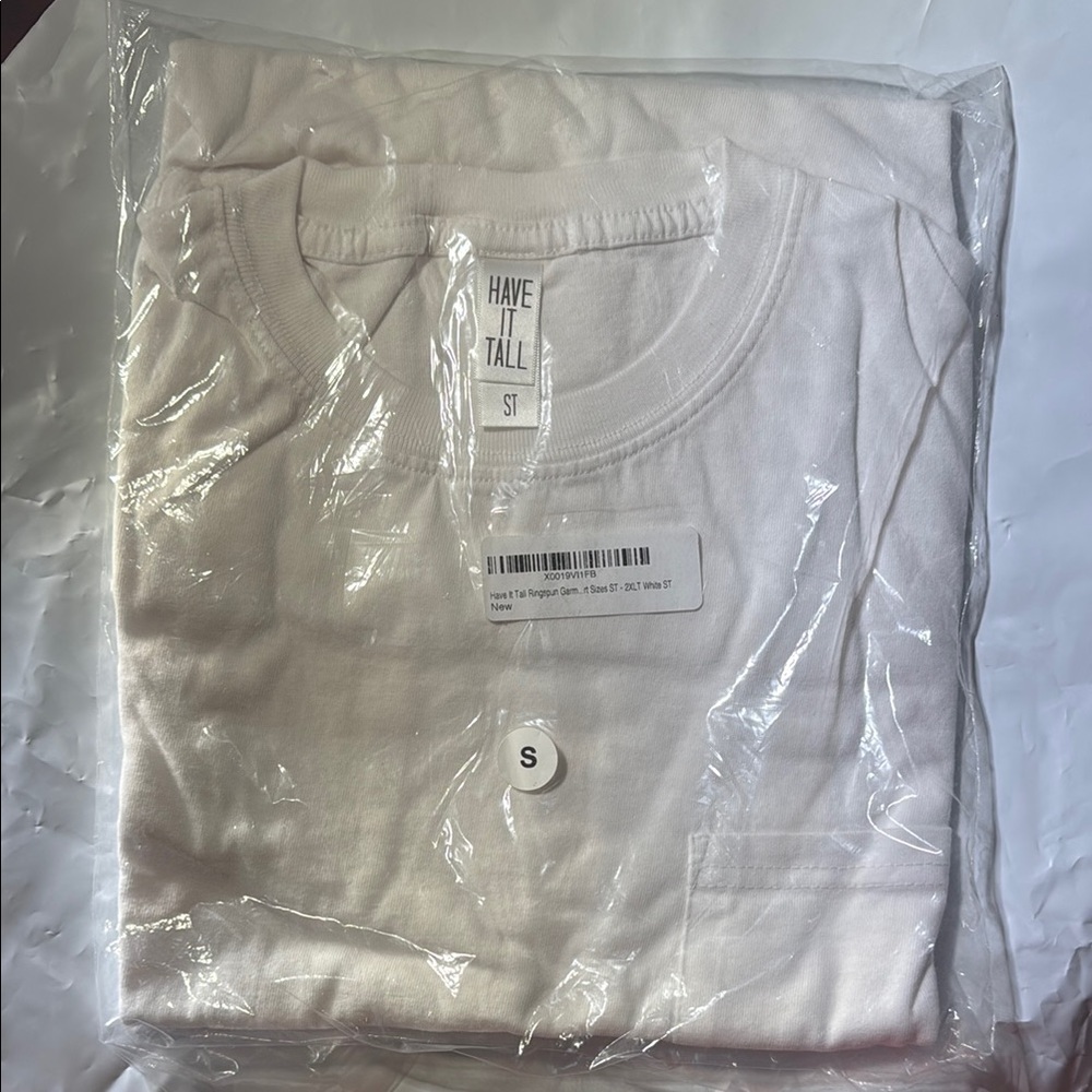 NWT Have It Tall White Short Sleeve Tee Crew Neck Basic Solid Casual Size S Tall